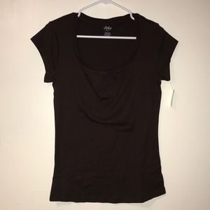 Brown short sleeve scoop neck blouse for women
